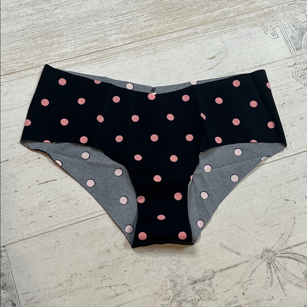 Victoria's Secret Black and Pink Polka Dot Cheeky Panties Size Small